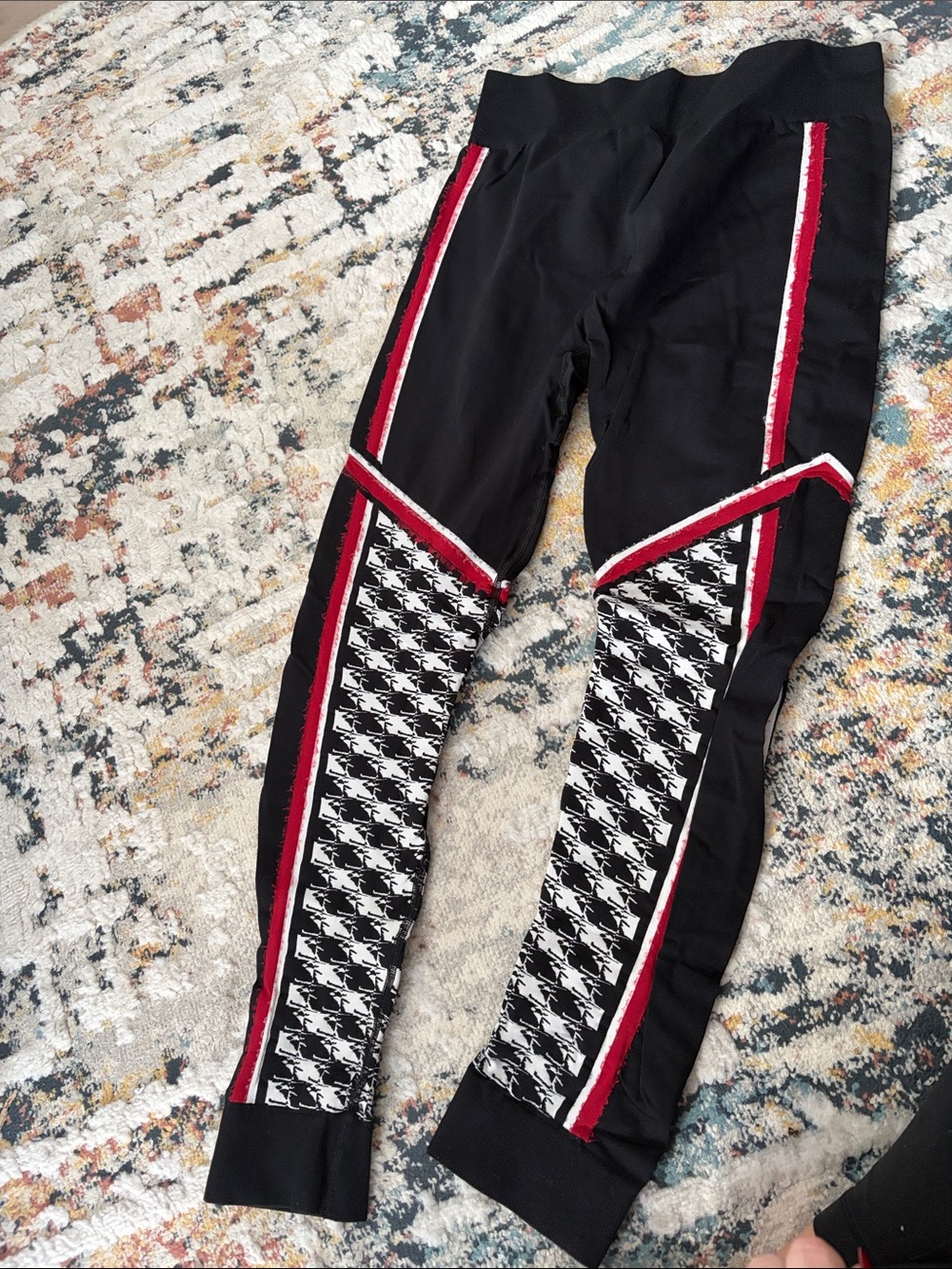 Sweaty Betty Womens Black Houndstooth Trim Active Leggings with Red Stripe